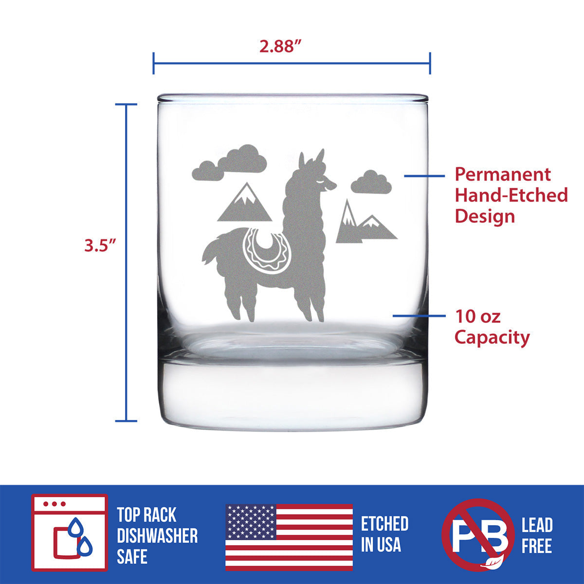 Alpaca Whiskey Rocks Glass - Unique Funny Farm Animal Themed Decor and Gifts for Alpaca Lovers - 10.25 Oz