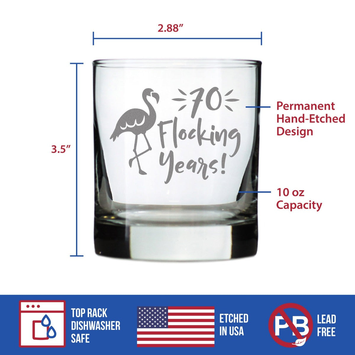 70 Flocking Years - 10 Ounce Rocks Glass