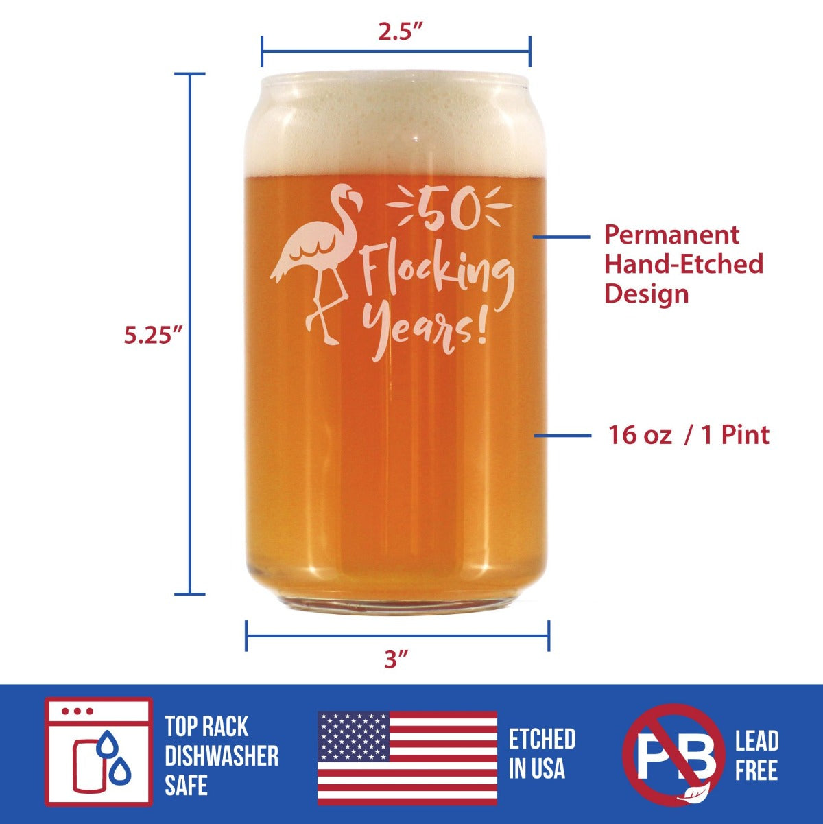 50 Flocking Years - 16 Ounce Beer Can Pint Glass