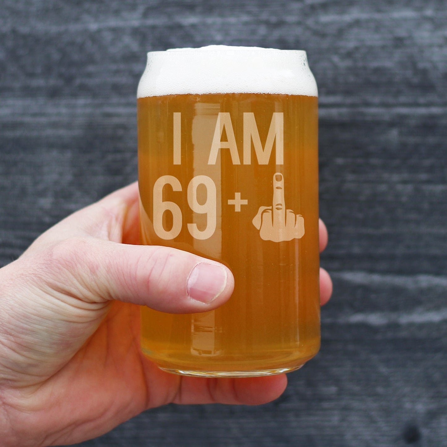 69 + 1 Middle Finger - 16 Ounce Beer Can Pint Glass