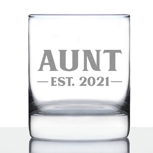 Aunt Est 2021 - New Aunties Whiskey Rocks Glass Gift for First Time Aunts - Bold 10.25 Oz Glasses