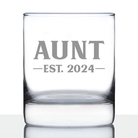 Aunt Est 2024 - New Aunties Whiskey Rocks Glass Gift for First Time Aunts - Bold 10.25 Oz Glasses