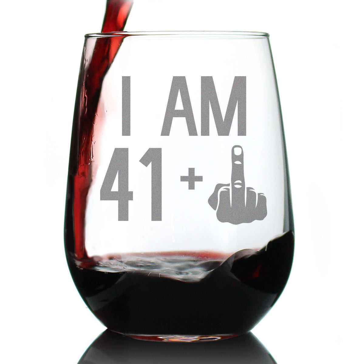 41 + 1 Middle Finger - 42nd Birthday Stemless Wine Glass - Funny Glass for Men and Women Turning 42 - Large Size Wine Glass