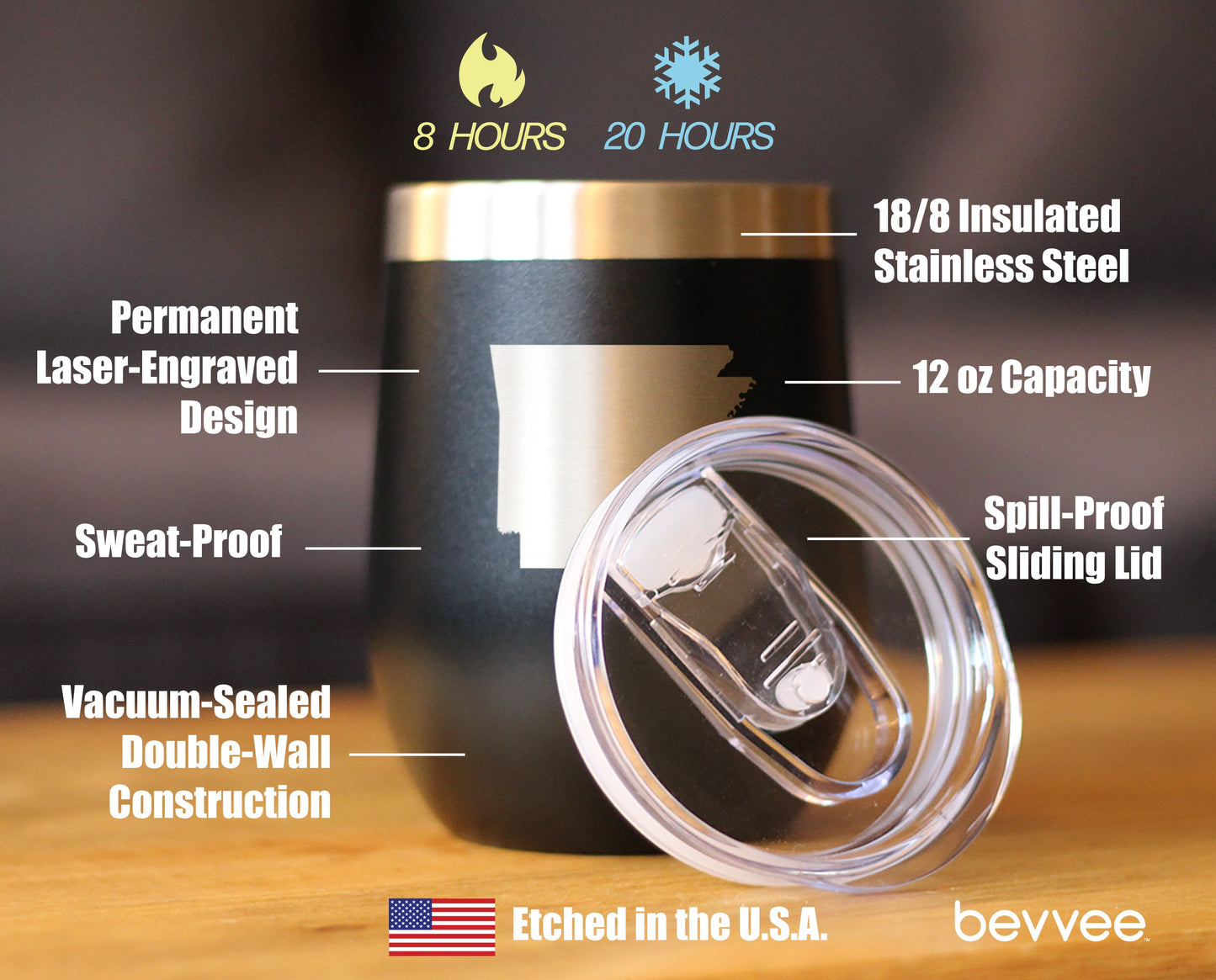 Arkansas State Outline - Wine Tumbler